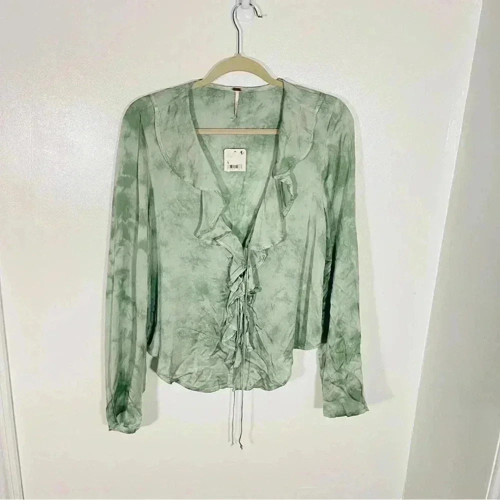 Free People Green Ruffle Blouse - Picture 2 of 9